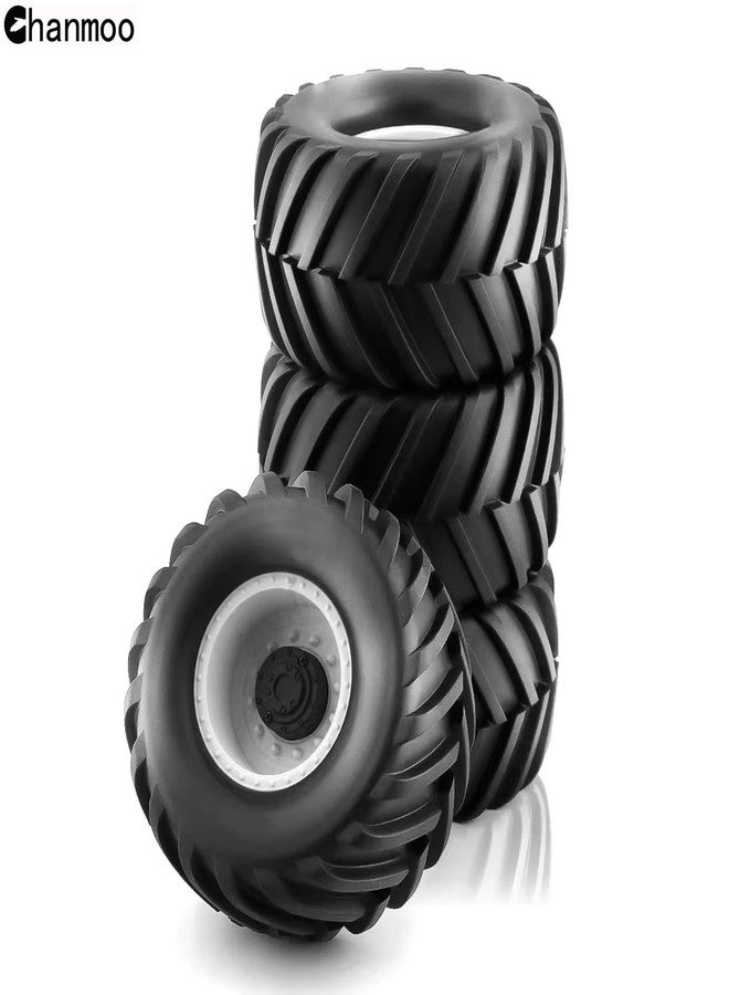 Chanmoo 1/10 RC Monster Truck Tires and Hard Plastic Wheels Rims 12mm Hex Rubber Buggy Off Road Tyres with Foam for 1:10 Scale Truck Car Traxxas VXL 2WD Hoss 4x4 HSP HPI Tamiya Kyosho 4PCS (White) - Image 4